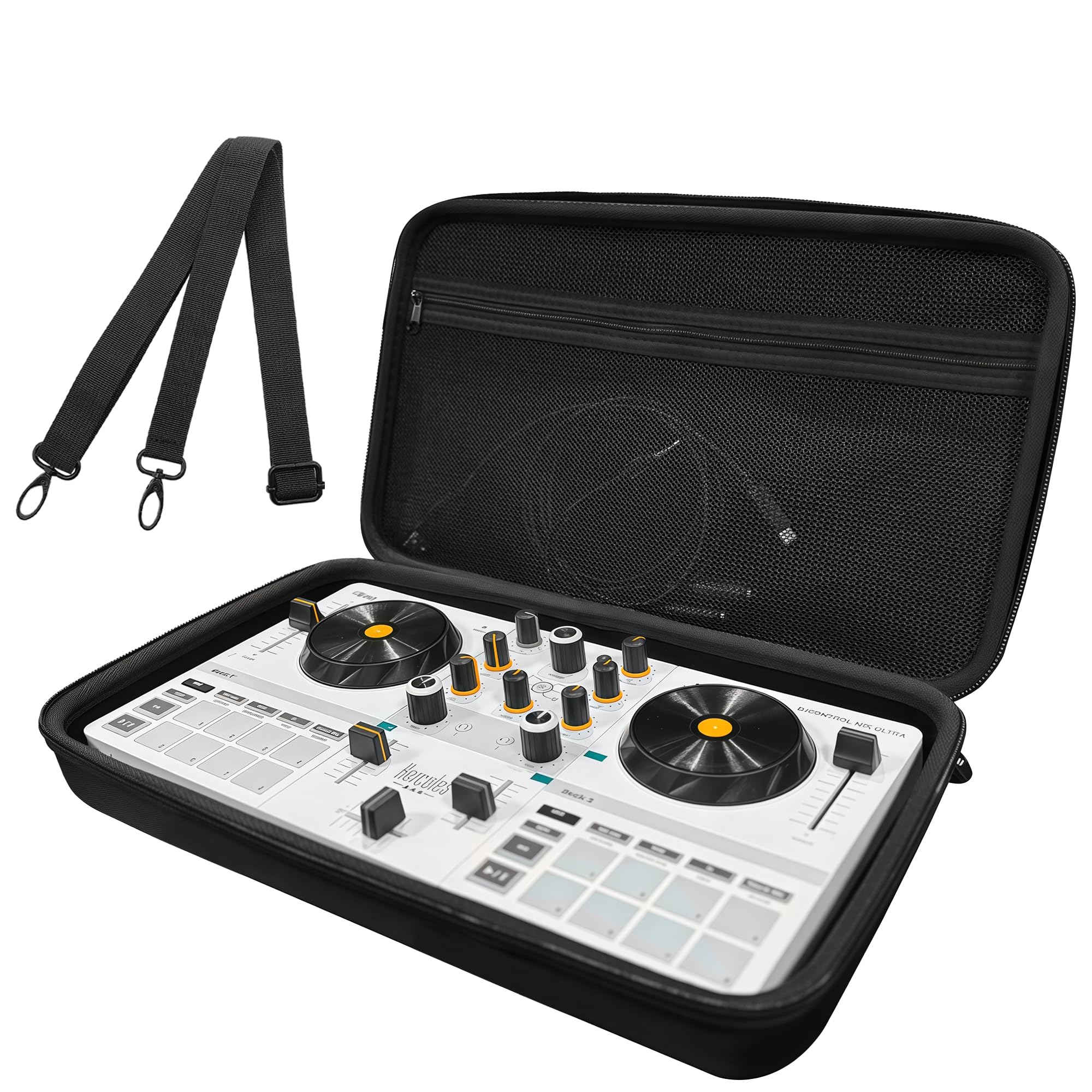 Musiin Étui pour manette de DJ compatible avec Hercules DJControl Mix Ultra, coque de protection rigide avec double fermeture éclair, poche en maille et poignée confortable pour DJ Live Show et voyage