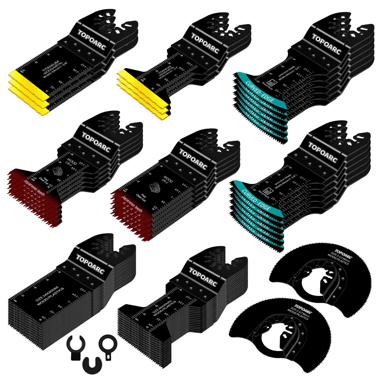 60 PCS Oscillating Tool Blade Professional Curved Edge Multitool Blades Titanium Oscillating Saw Blades Quick Release Saw Blades Kits Compatible with Dewalt Milwaukee Rockwell Fein Makita
