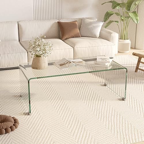 Miniatura 18 de Mesa de centro rectangular de cristal, mesas de centro de cristal para sala de estar, mesas transparentes para oficina en casa o conversación Negro