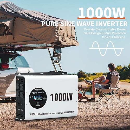 Miniatura 49 de Inversor de onda sinusoidal pura de 3000 W, CC 12 V a CA 120 V con pantalla LCD, control remoto, puerto USB, 4 salidas de CA y bloque de terminales