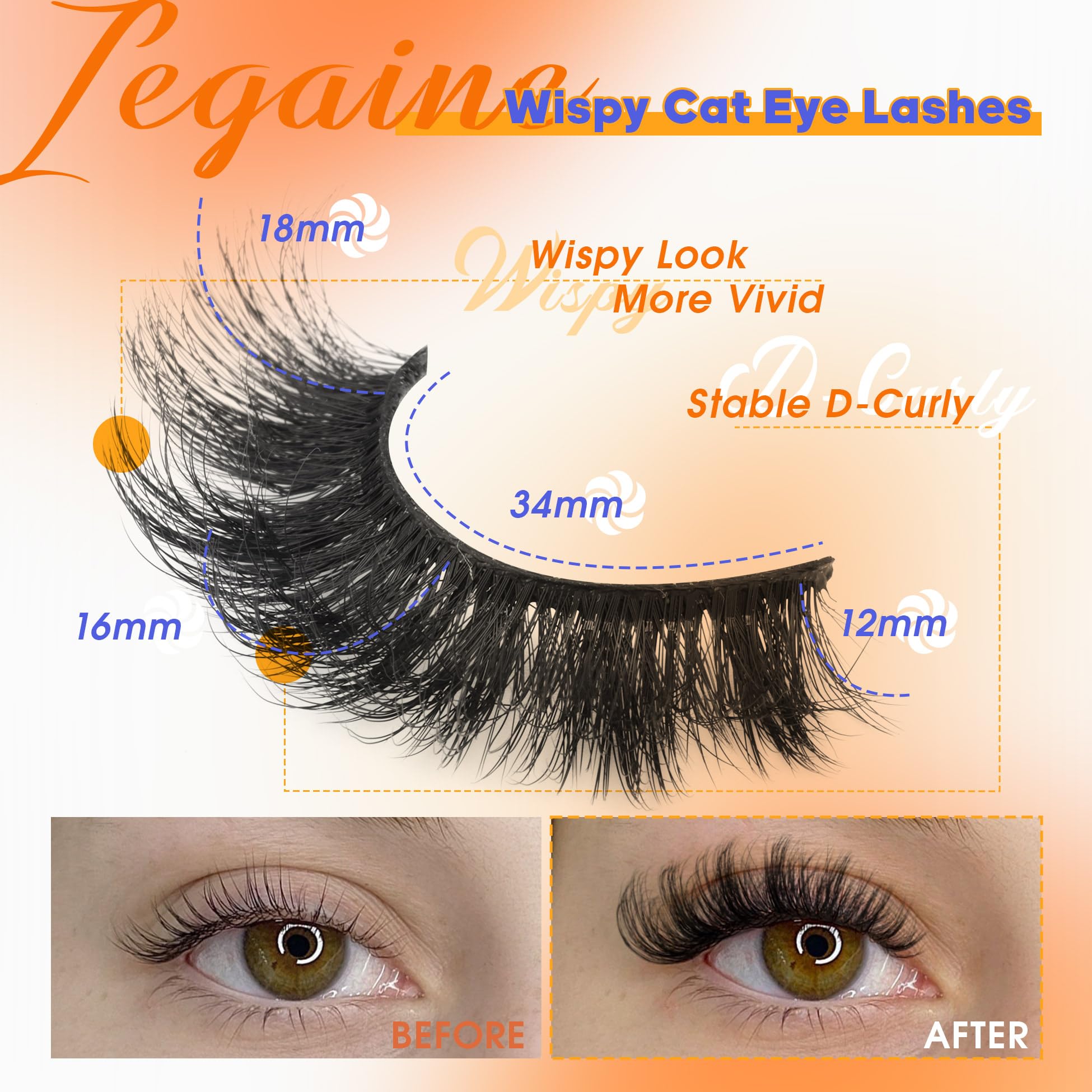 Fluffy False Eyelashes Cat Eye Faux Mink Lashes Strips 6D Thick Volume Fake Eyelashes Strips 18MM Wispy Lashes Long Mink Eyelashes 5 works by Zegaine - Image 2