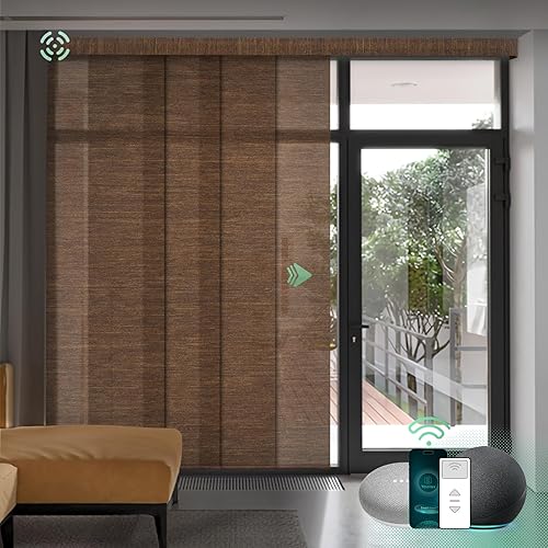 Yoolax Costom smart panel track blinds,motorized sliding panel blinds works with Alexa,fabric blackout vertical blinds for glass doors.hanging room divider,patio doors,sliding door blinds,closet doors