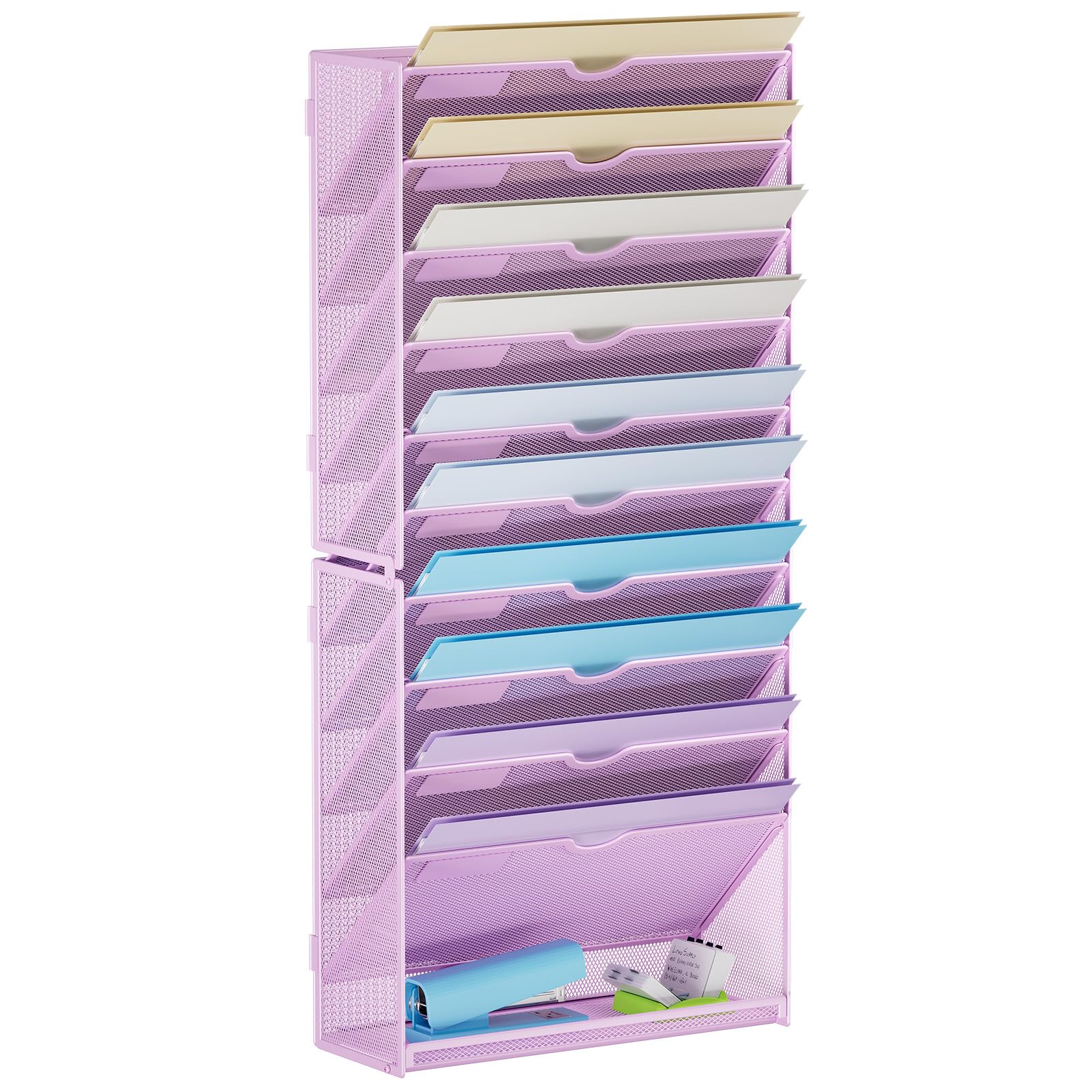 Marbrasse Wall File Holder 11-Tier Hanging Wall File Organizer, for Papers, Files Clipboard & Magazine Organizer, Wall Mount File Holder Great for