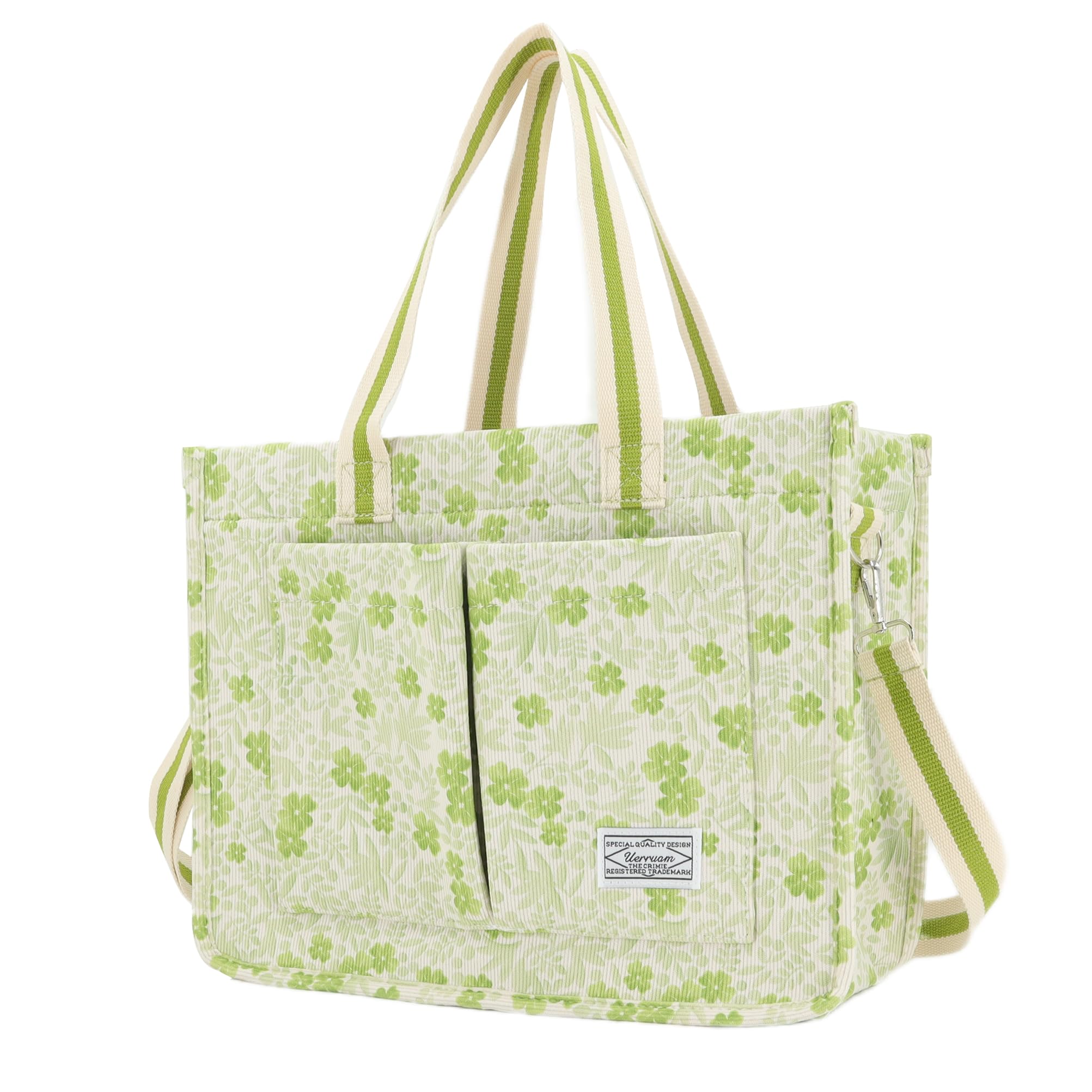 UERRUAM Tote Bag for Women with Pockets,Large Corduroy Crossbody Purse for Laptop,Work,College,Everyday,Travel