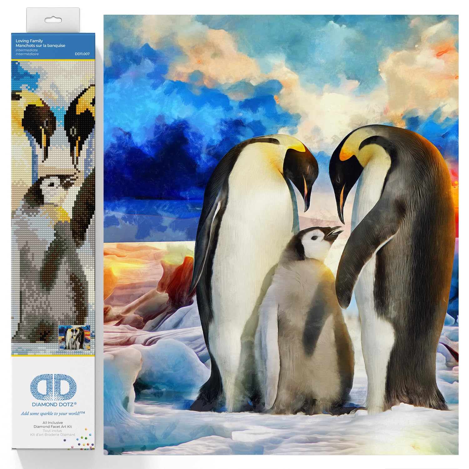 DIAMOND DOTZ 2592650 Original 5D Diamond Painting Set, Pinguin Familie, DIY Diamant-Malerei-Kit mit runden Glitzersteinen für Erwachsene und Kinder ab 12 Jahren, Intermediate