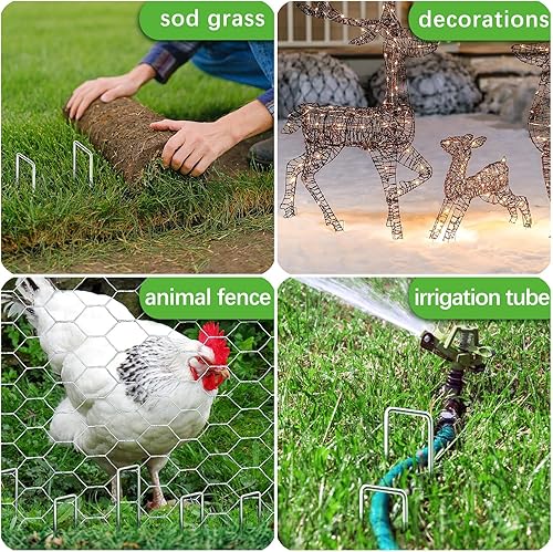 Miniatura 5 de Paquete de 200 grapas de jardín de calibre 12 de 4 pulgadas, estacas de jardín galvanizadas, pasadores de tierra, estacas de tierra antioxidantes