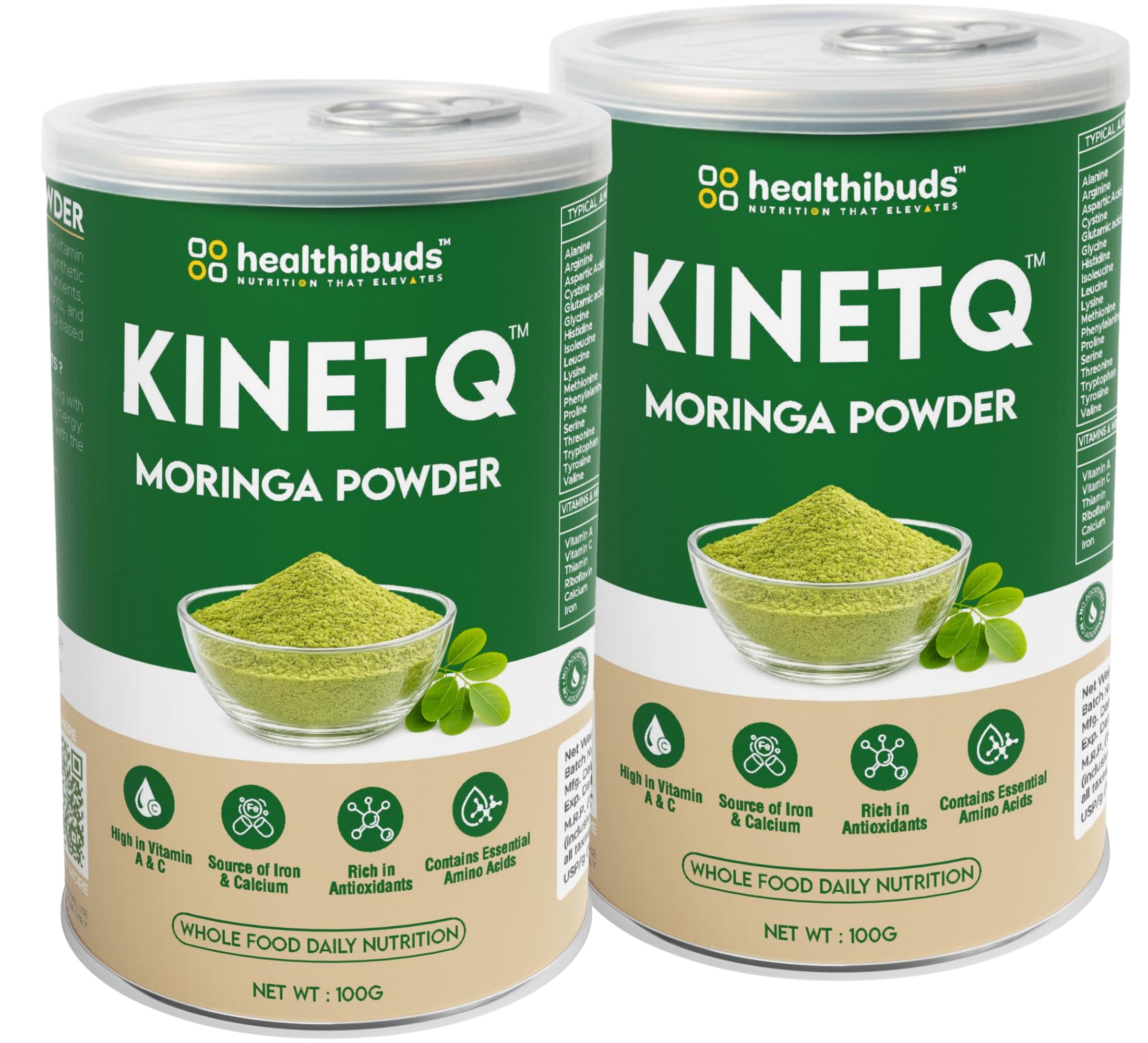 KINETQ Organic Moringa Leaf Powder 200g (2x100g) | Rich in Iron & Protein | 100% Pure Moringa Oleifera Leaf Powder | Supports Immunity, Energy & Digestion | 2-Month Supply | No Additives or Fillers