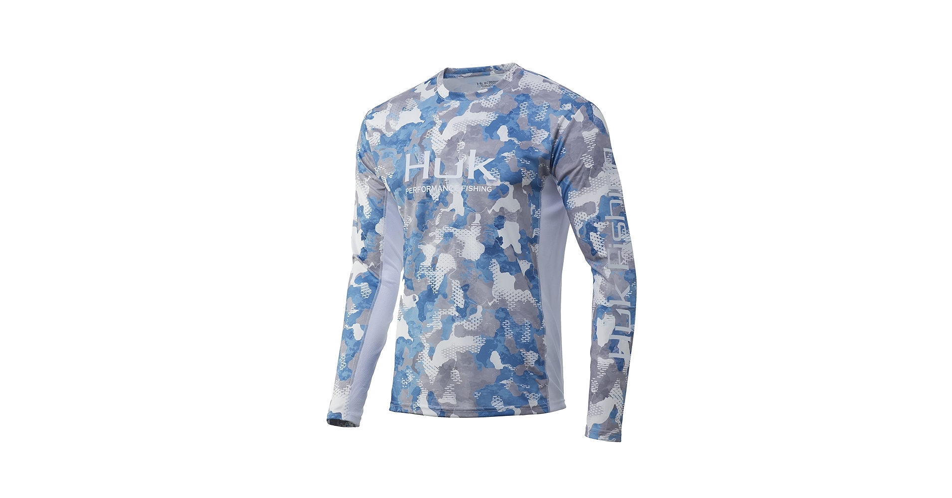 Huk Fishingフィッシングシャツ ネイビー ブラックバス柄 M（L） Huk Refraction Fish Fade Vented Performance Men's Shirt