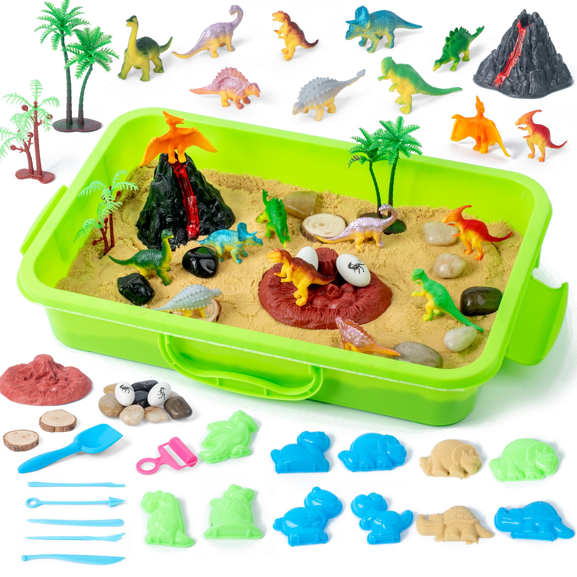 Dinosaur Sensory Bin Toy for Kids Dinosaur Toys and Play Sand Kit for Boy Sensory Bin Filler and Toddler Activities for Boys and Girls Ages 3-6+