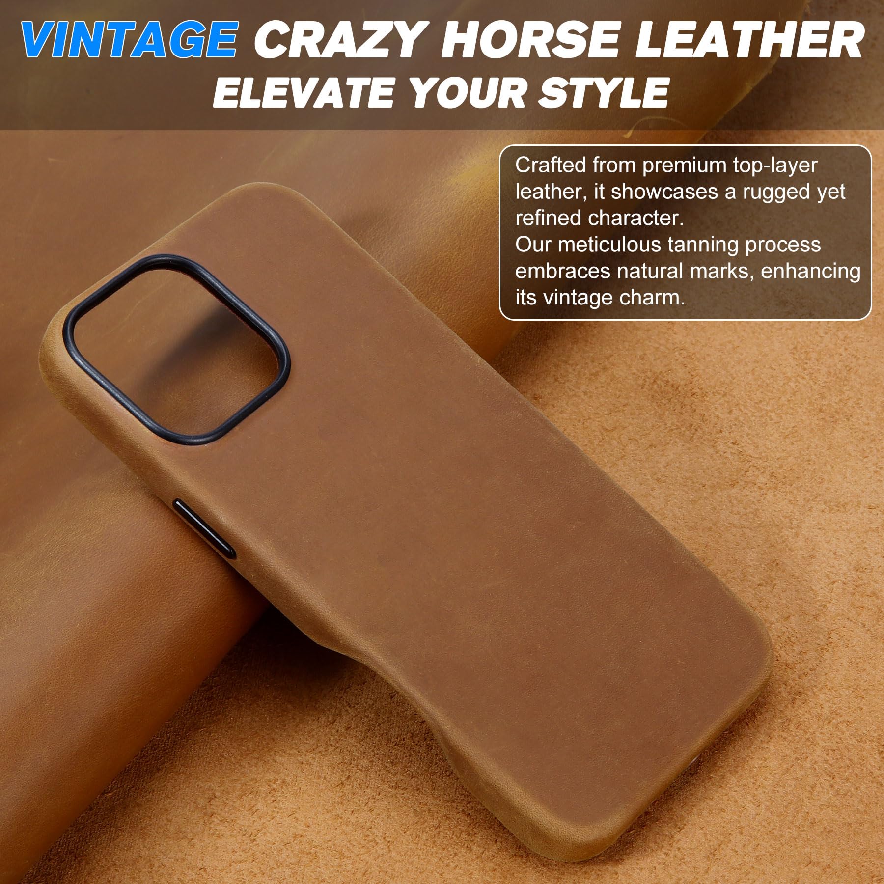 SHIELDON Leather Case for iPhone 16 Pro, Crazy Horse Leather, Magnetic Wireless Charging - Image 3