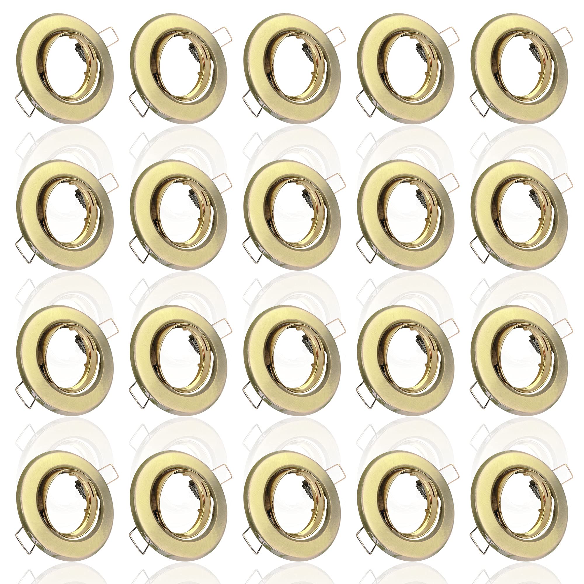 20x MAXKOMFORT Einbaustrahler IP20 mit GU10 Fassung RUND schwenkbar messing gebürstet Einbauspot Einbauleuchte Rahmen Rostfrei Deckenspot Strahler Spot B002