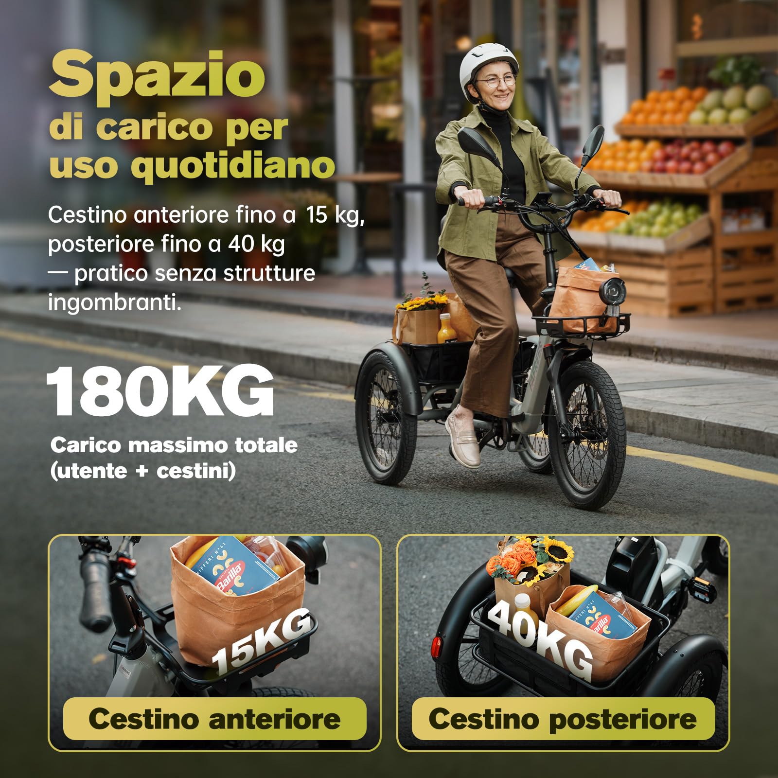 Fafrees Triciclo Elettrico per Adulti e Anziani Rimovibile Batteria 48V 21Ah E-Bike a 3 Ruote Pieghevole, Sensore di Coppia, Carico 180kg, Specchietti, Freni Idraulici e Frecce