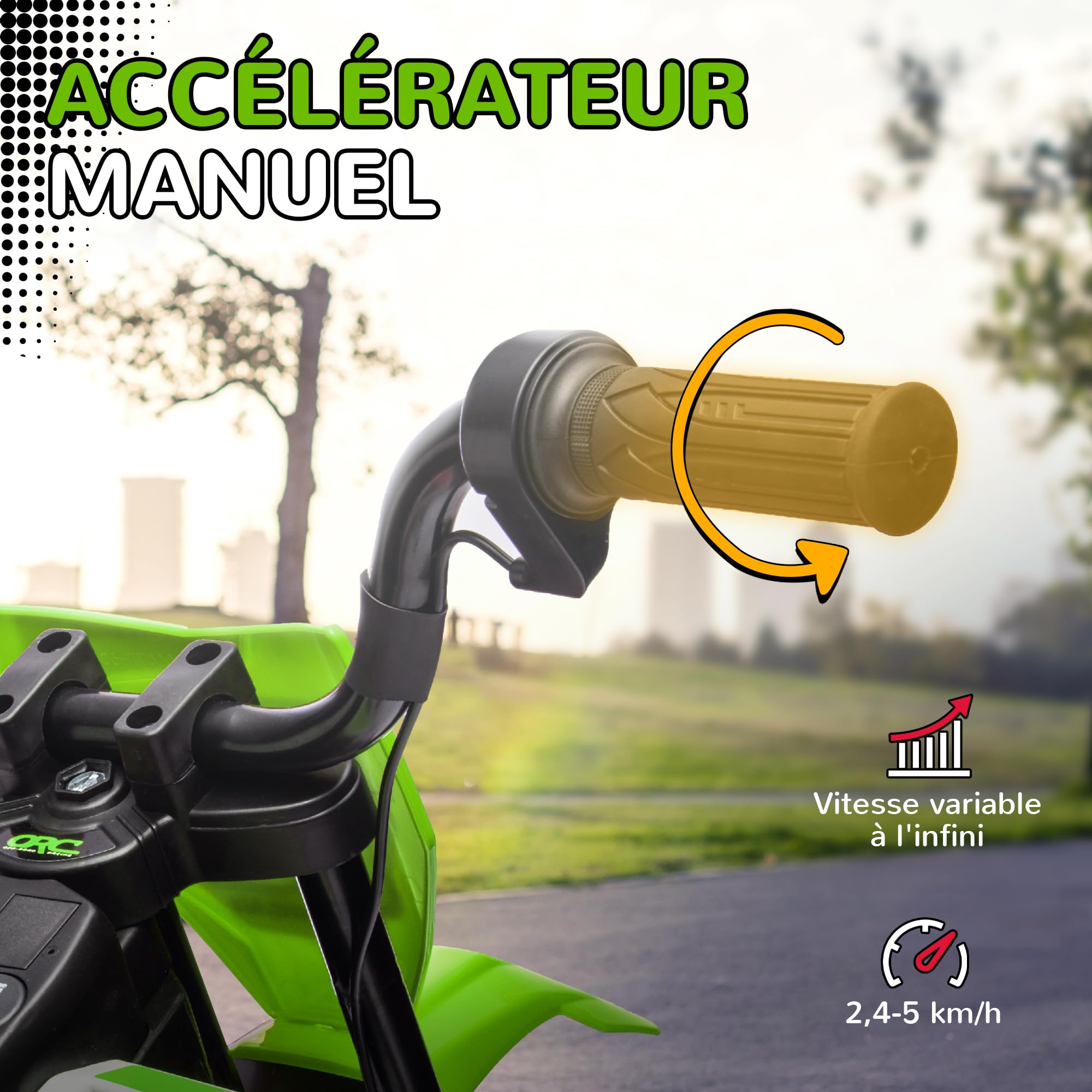 AIYAPLAY Moto électrique Enfants, Moto Cross pour Enfants, 2 Moteurs 12V Puissant, Vitesse Max. 5 km/h, Roues d'entraînement, système de Suspension, Musique, pour 3 à 6 Ans, Vert