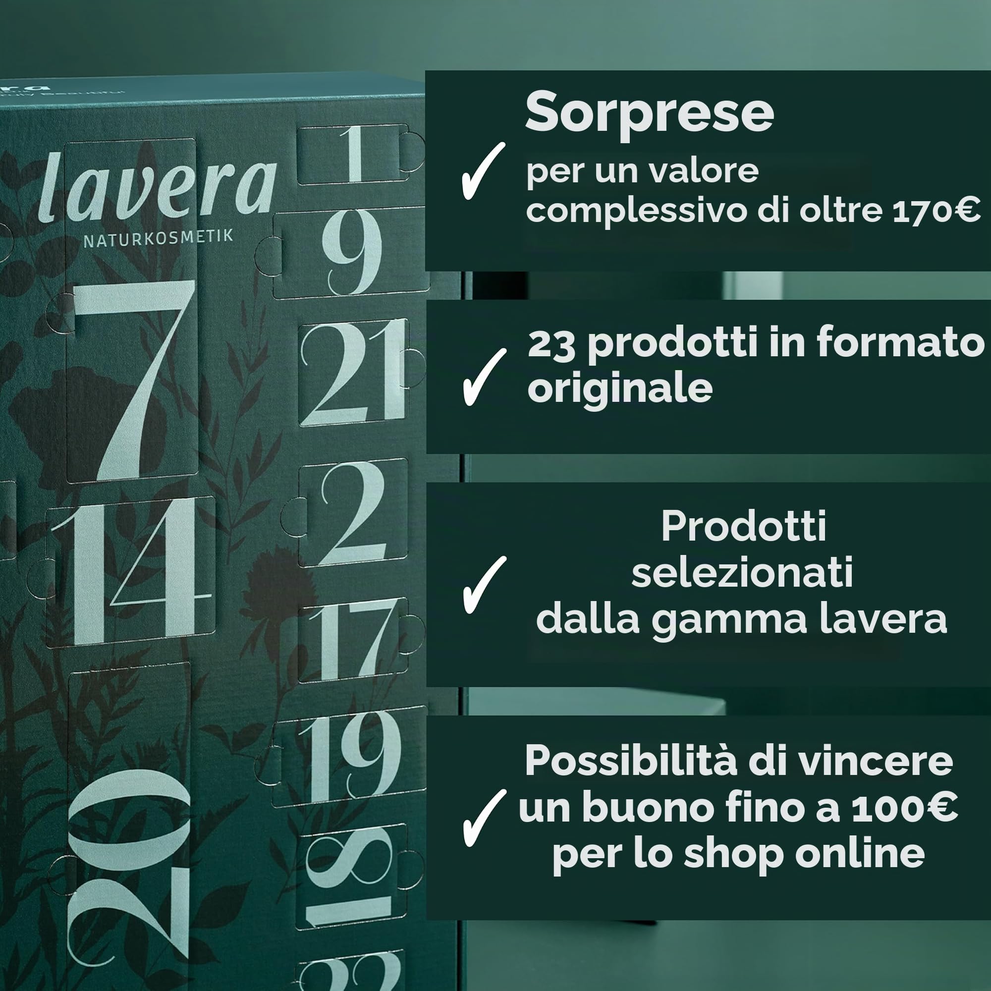 lavera Calendario dell'Avvento con cosmetici naturali per donne, calendario di bellezza | 24 sorprese per la cura della pelle, la cura del viso e il trucco, cosmetici naturali nel calendario dell'Avvento Beauty