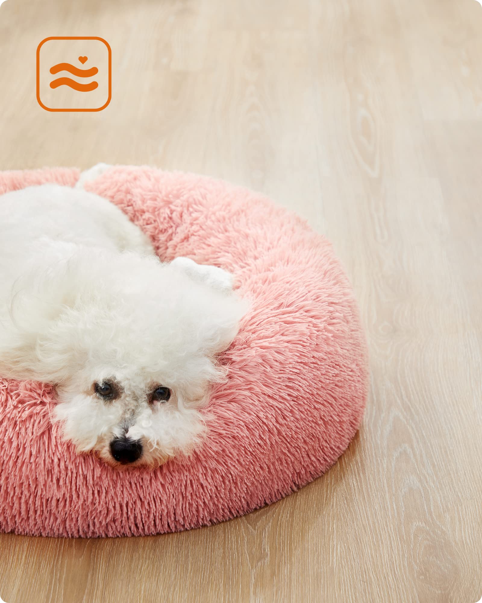 Feandrea Cuccia Cane Interno, Cuccia per Cani, Lettino per Animali Domestici a Ciambella, Cuscino Sfoderabile e Lavabile, Tappeto di Peluche, Diametro 70 cm, Rosa PGW039P01