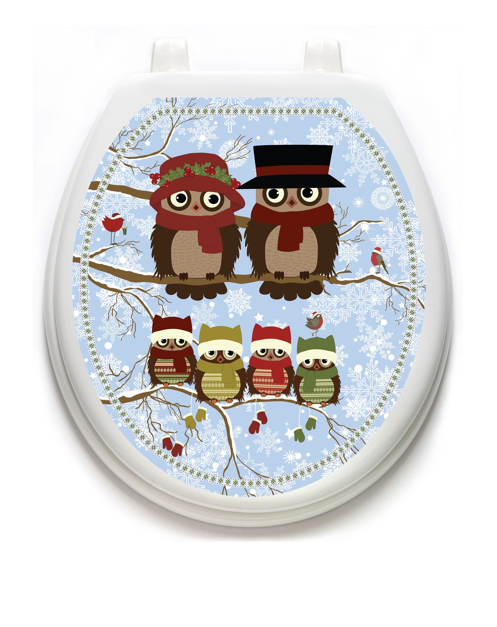 Toilet Tattoos Who Said Winter Owls Toilet Seat Decal, Round / Standard