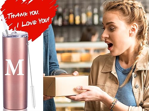 Miniatura 4 de Vasos personalizados de 20 onzas con letra M delgada. Vasos personalizados con iniciales. Taza de café de viaje personalizada, con inicial, con