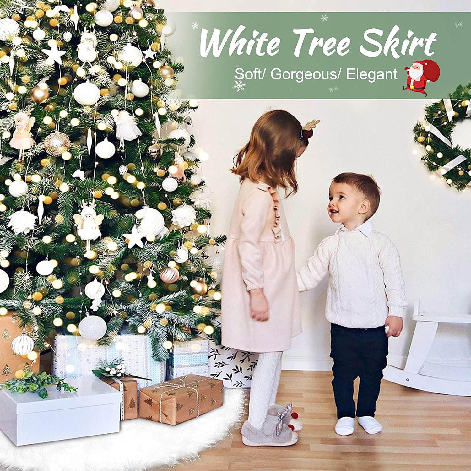 Falda de Árbol de Navidad, Manta de árbol de Navidad Blanco,Base del Árbol de Navidad,Felpa Alfombra Arbol de Navidad,Falda para árbol de Navidad de Piel sintética (Ø 78 cm)