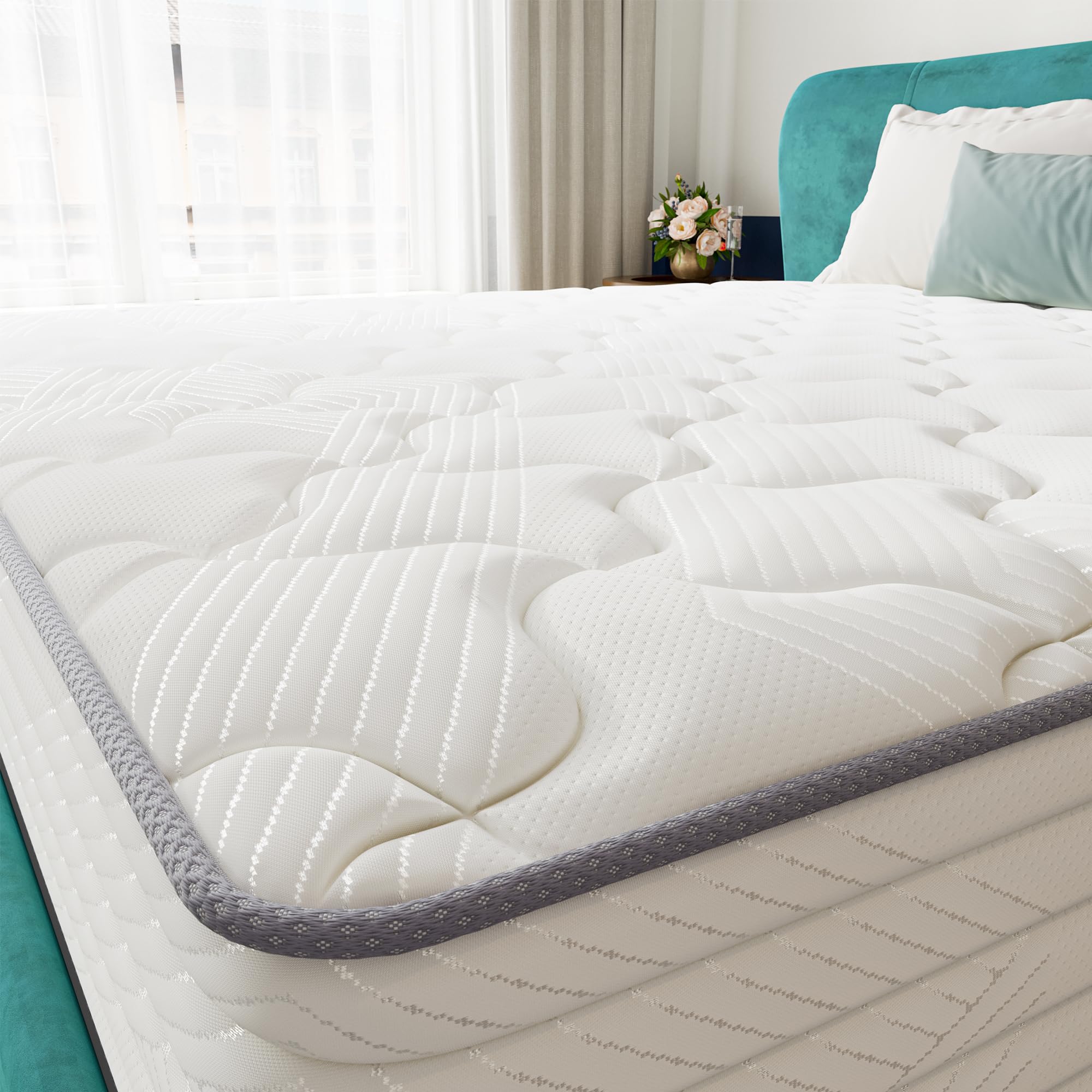 TXO Matelas 140x200 cm, Matelas à Ressorts Ensachés Antistatique, Hauteur 25 cm, Matelas Hybride avec Conception à 7 Zones pour Le Soutien du Dos, Niveau de Ferme H3, Certifié Oeko-Tex