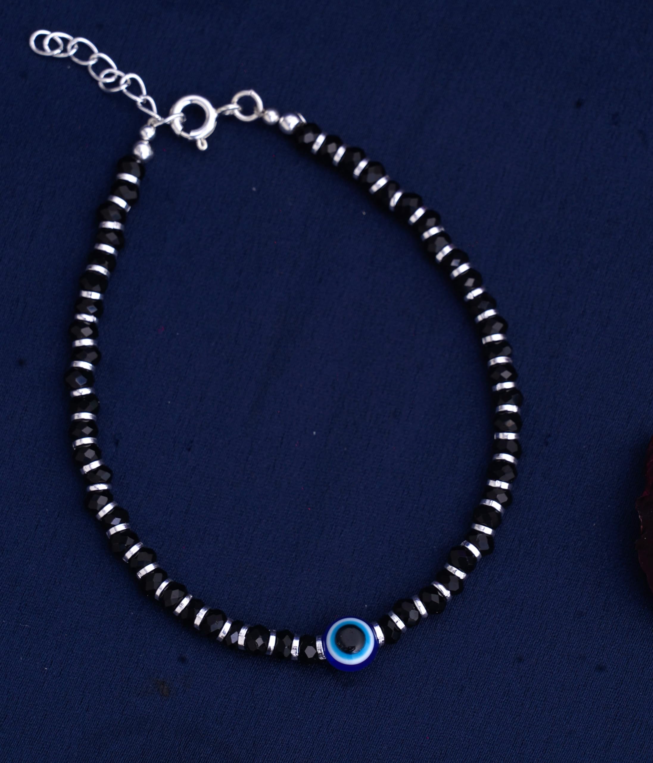 Evil Eye Crystals 92.5% Pure Silver Bracelet (7 inch + Extension)
