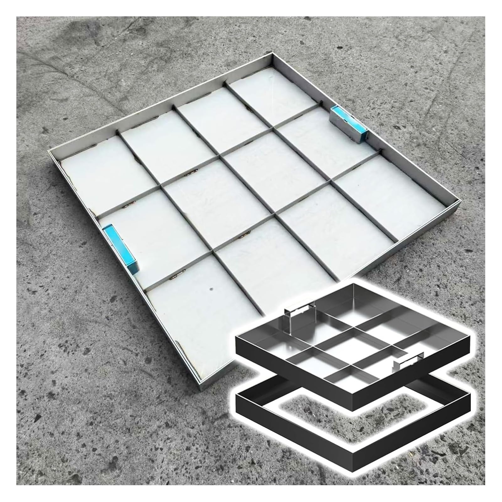 Couvercle de fosse septique carré 35x35 cm inox avec poignée