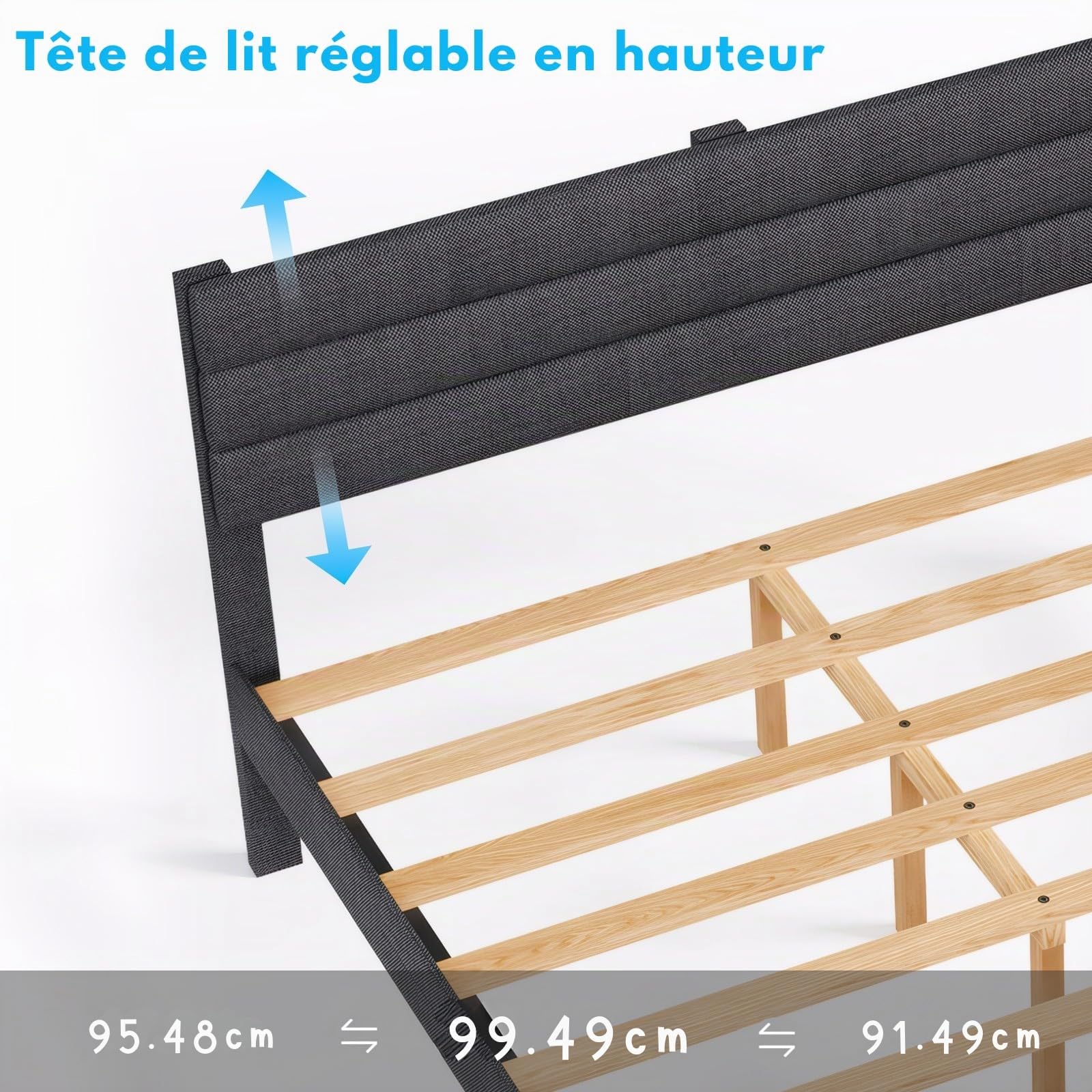LEADZM Lit 2 Personnes 140×200cm Cadre sommier Lattes