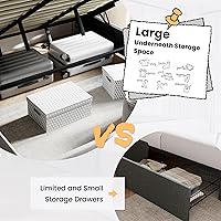 Vista 4 de SHA CERLIN Cama de Almacenamiento Elevable Tamaño Queen/Cabecera Moderna Tipo Wingback/Marco de Cama Plataforma Tapizada/Almacenamiento