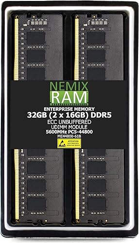32GB 2X16GB DDR5 5600MHZ PC5-44800 2Rx8 1.1V CL46 288-PIN ECC Unbuffered UDIMM NEMIX RAM Memory KIT