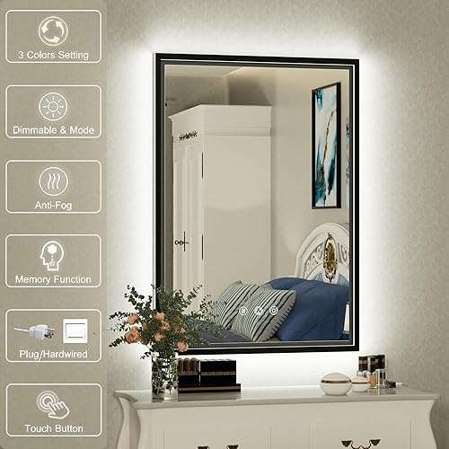 Miniatura 8 de Espejo LED de baño de 24 x 36 pulgadas, espejo de baño antivaho con luces LED, espejo de tocador LED iluminado frontal, espejo de maquillaje con luz