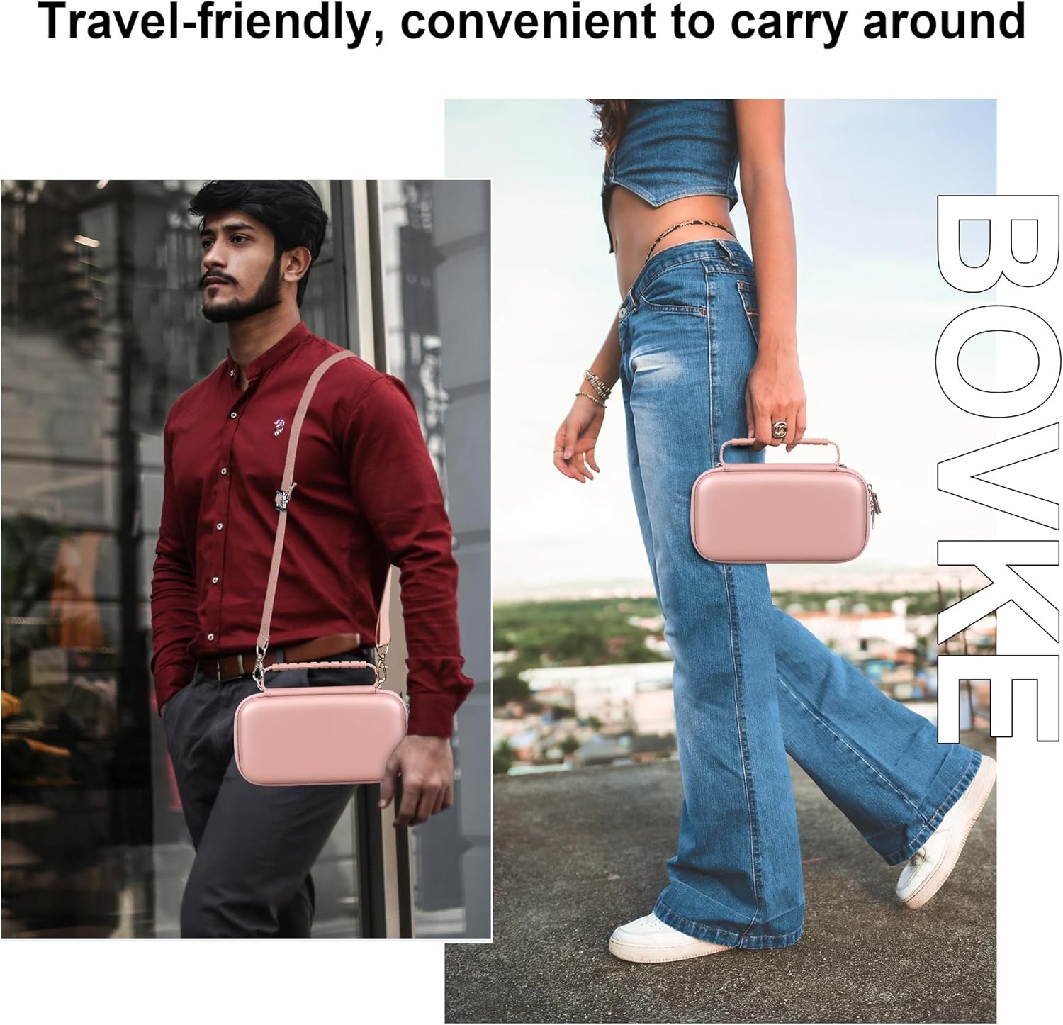 BOVKE Hard Travel Speaker Case, Extra Mesh Pocket for Cables, Rosegold (W/Shoulder Strap) - Image 6