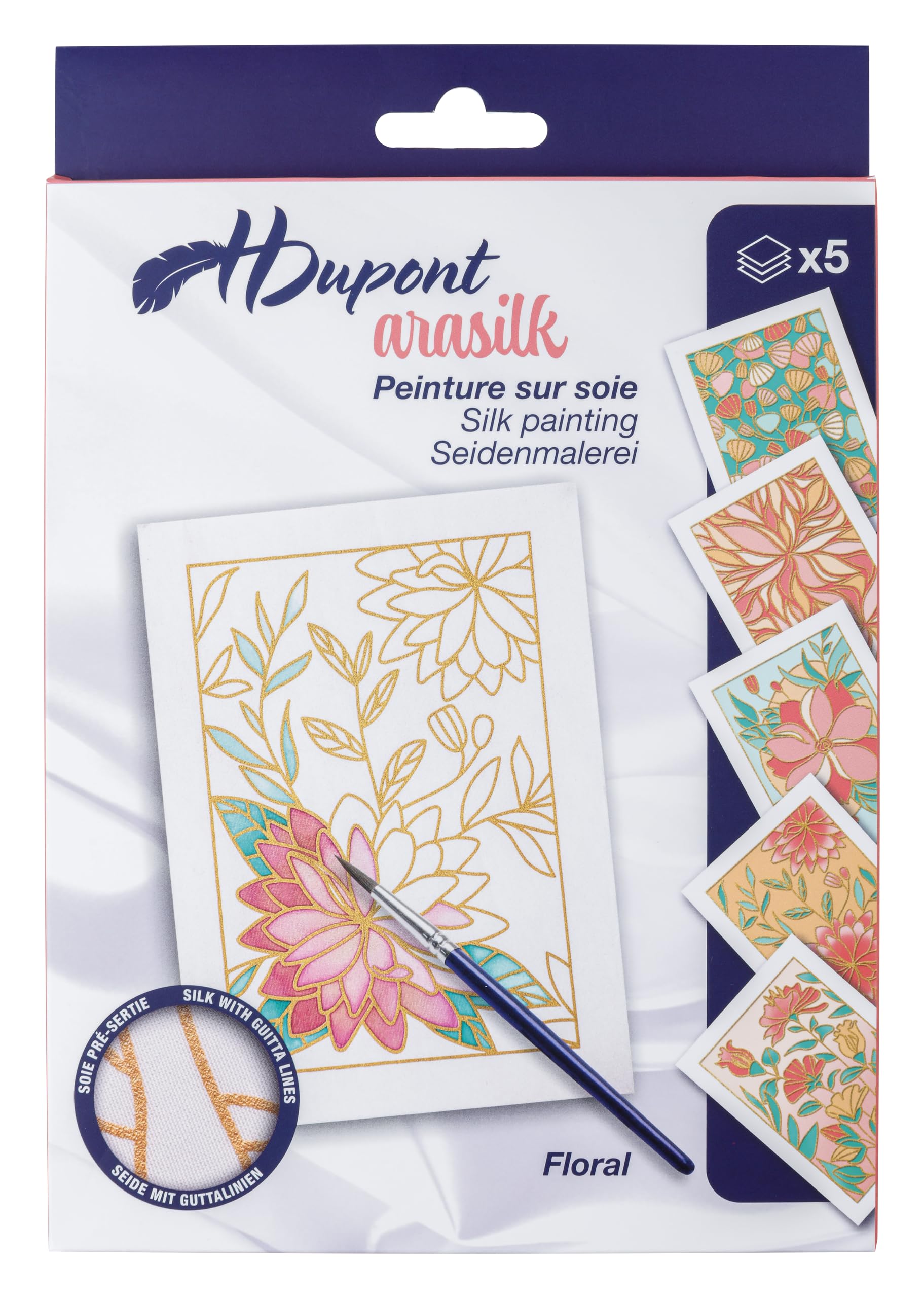 DUS0943C - Kreativset mit 5 Seidenbildern zum Bemalen und Rahmen, Floral, 1 Set