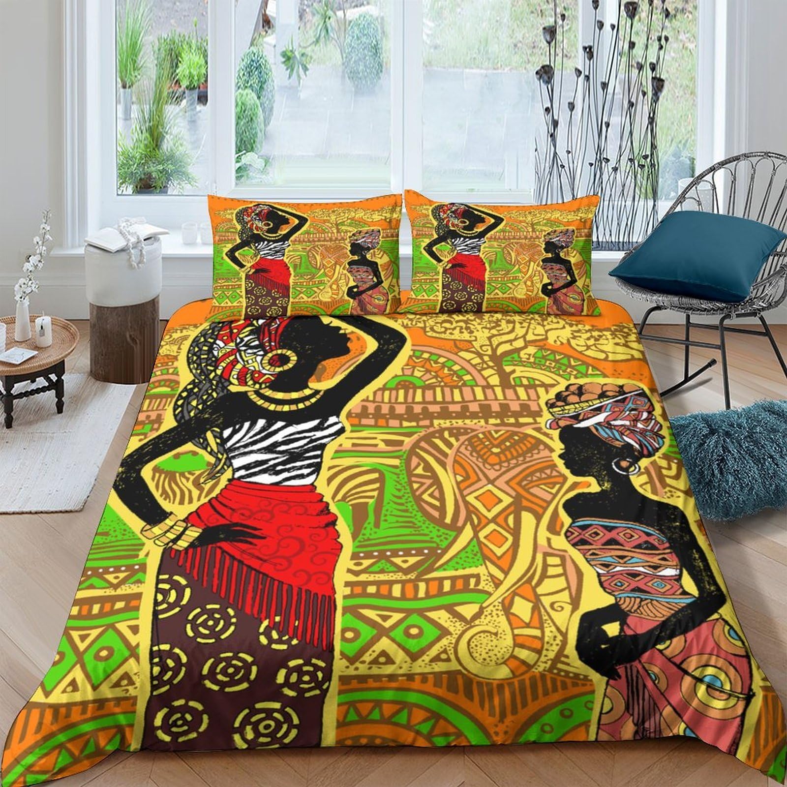 Ctjqhvkz Style-10 3D Printed African Tribal Art Fitted Sheet Microfiber Vibrant Ethnic Woman Mattress Cover For Bedroom Dorm Decor Single（135X200cm）