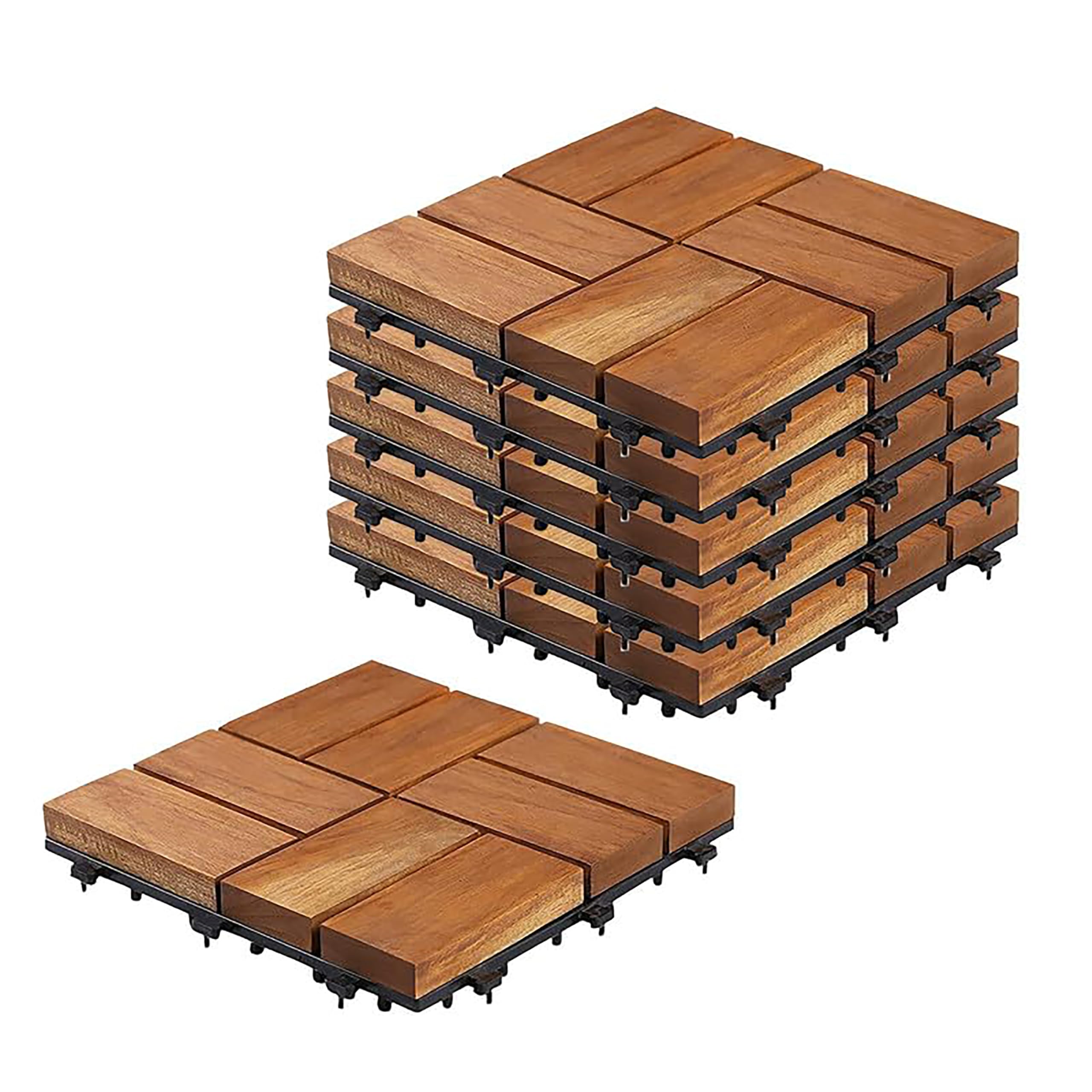 Sharpex Deck Tiles with Interlocking | 6 Piece Teck Wood Floor Decking Water Resistant Tile for Balcony, Terrace, Garden | Quick Flooring Solution for Indoor/Outdoor (Brown, 6 Piece)