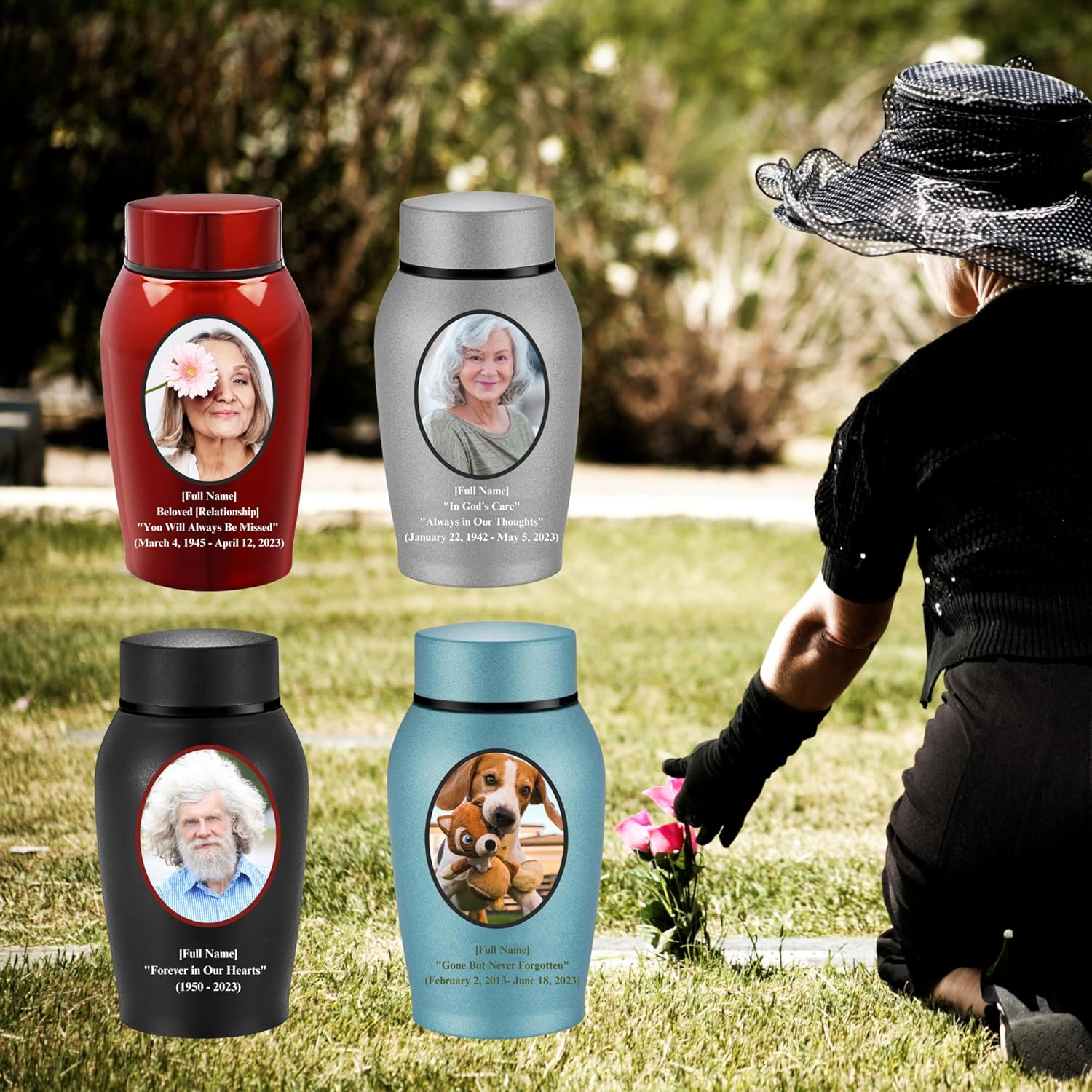 Custom Photo Personalized Small Urns for Human Ashes - Stainless Steel Keepsake Mini Urns for Memorial Cremation and Funeral (2 Red, Large)