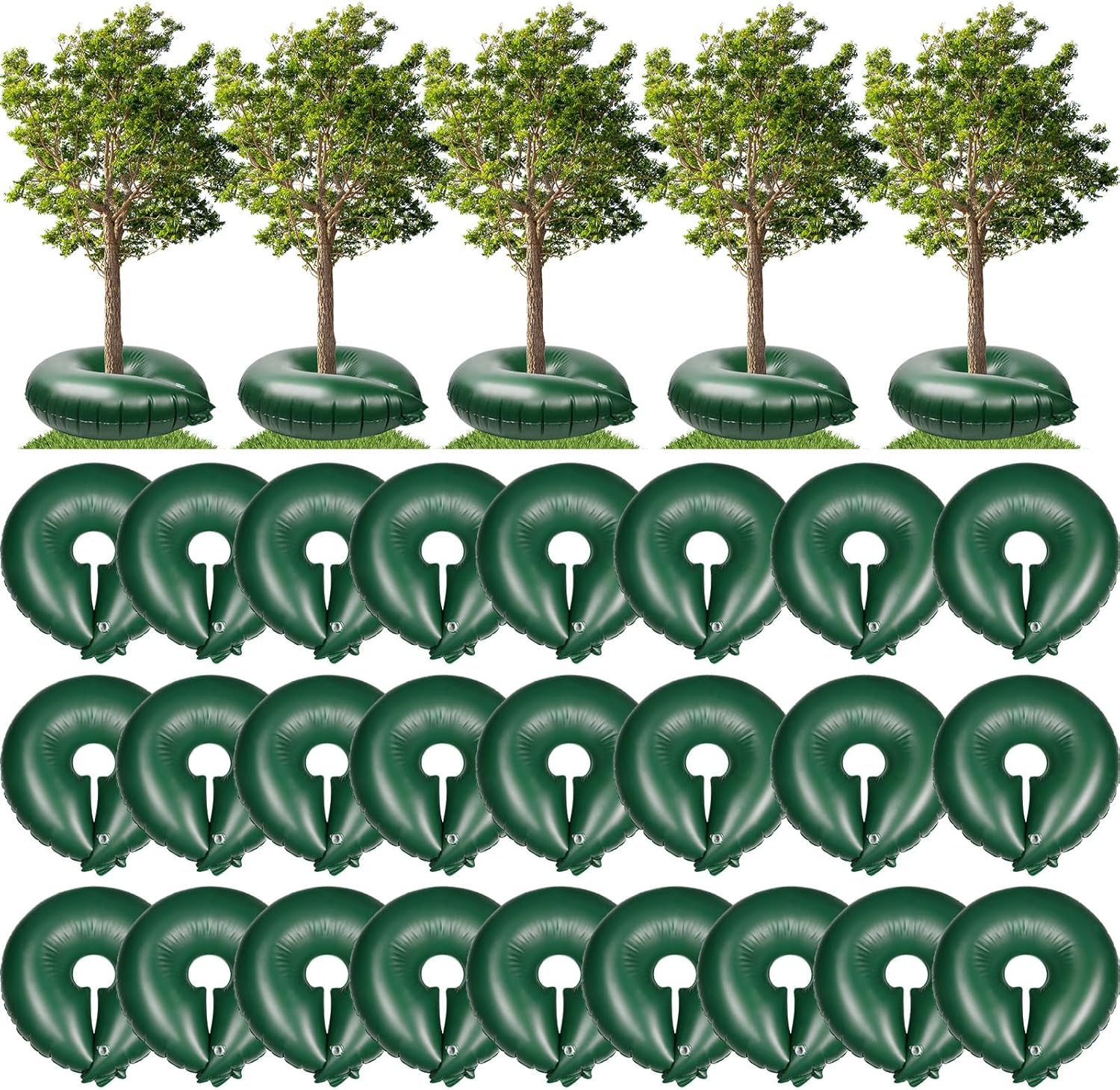 Roshtia 36 Pack 15 Gallon Tree Watering Ring Bag Slow Release Reusable Tree Water Bag Bulk Heavy Duty Automatic Drip Tree Irrigation Bag PVC Root Water System for Garden Newly Planted Tree (Green)