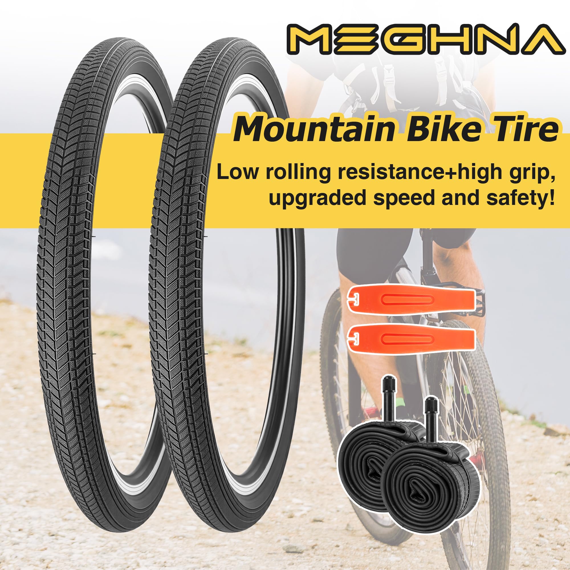 2PSC 16/20/24/26x2.125 Fahrradreifen 57-305/57-507/57-559 Fahrradmantel mit/Ohne Schlauche kompatibel Mountainbike/Citybikes/BMX/Beach Bike