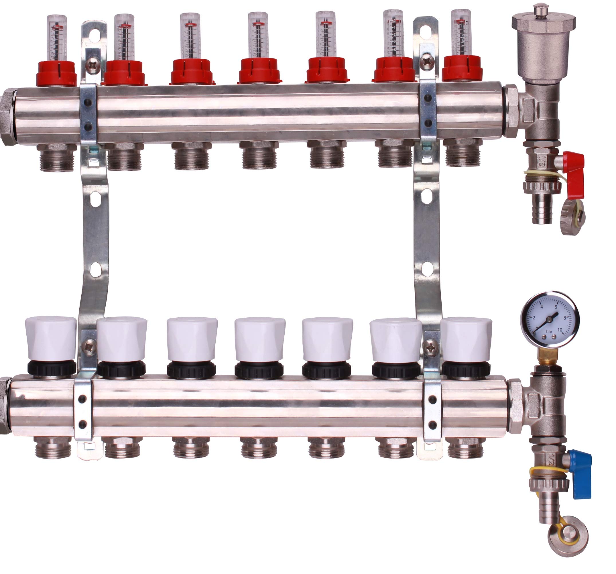 Underfloor Heating Express Brass Underfloor Heating Manifolds 2-12 Port Options (7 Ports)
