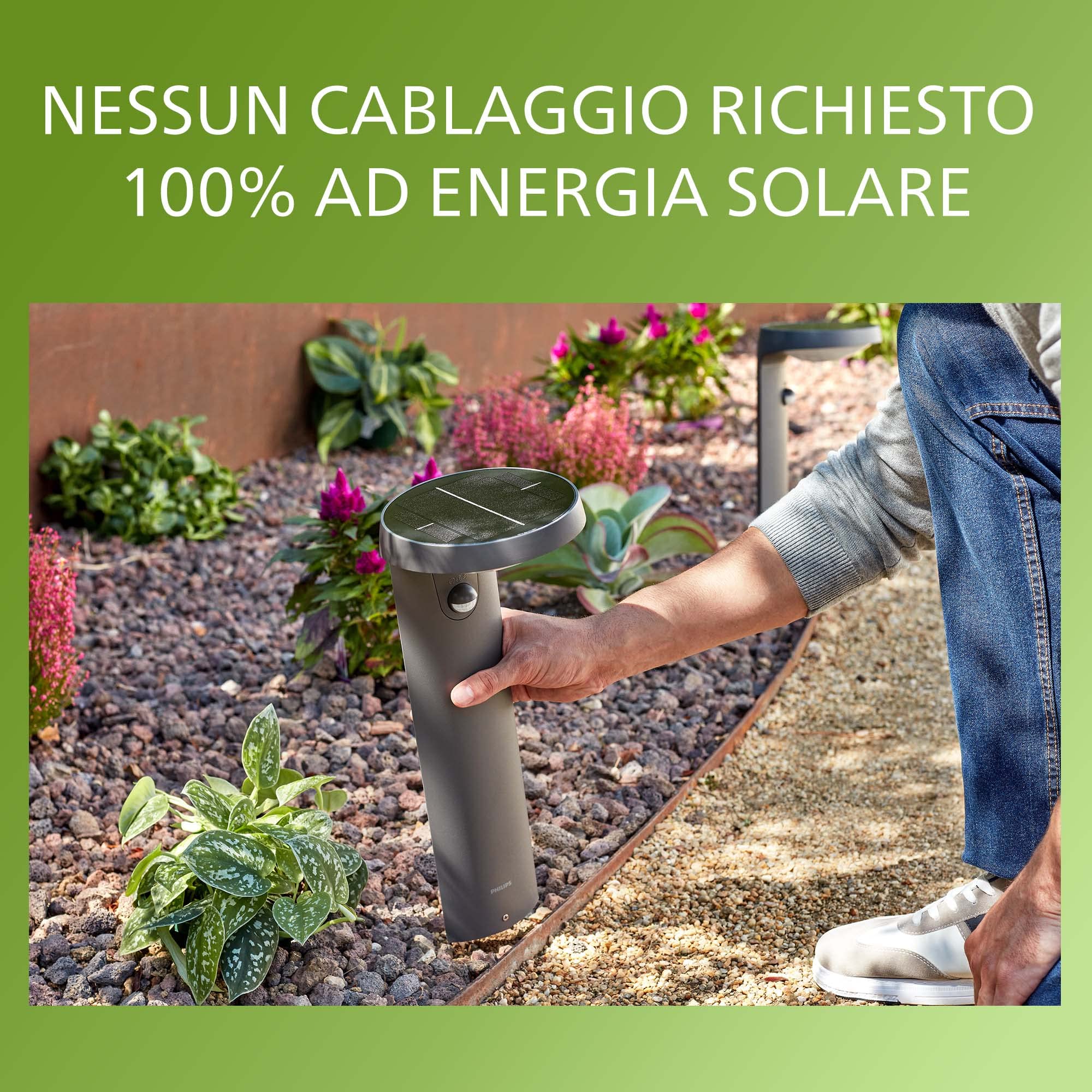 Philips LED Tyla, Paletto Alto da Esterni a Energia Solare, Luce Naturale, Sensore di Movimento Integrato, IP44, 1.2W