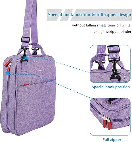 Miniatura 5 de Carpeta con cremallera con correa para el hombro y asa, carpeta de 3 juntas tóricas para suministros de oficina y escuela (2 pulgadas, azul)