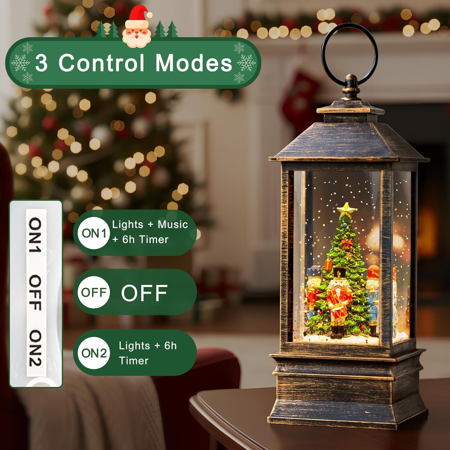 Christmas Snow Globe Water Lantern with Nutcracker Scene Battery Operated or USB Powered Musical Lighted Holiday Decoration for Tabletop Display for Family and Friends