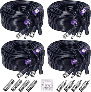4K 8MP 5MP 2MP 100FT/30M Premade 2-in-1 BNC Video Power Cable/Wire for Security Camera Systems, CCTV, DVR, Surveillance System, with BNC Connectors and RCA Adapters (4 Pack, Black)