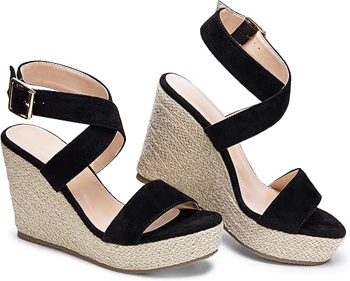 Miniatura 3 de Sandalias de tacón alto con plataforma de cuña y correa de tobillo cruzada, puntera abierta, de verano, para mujer