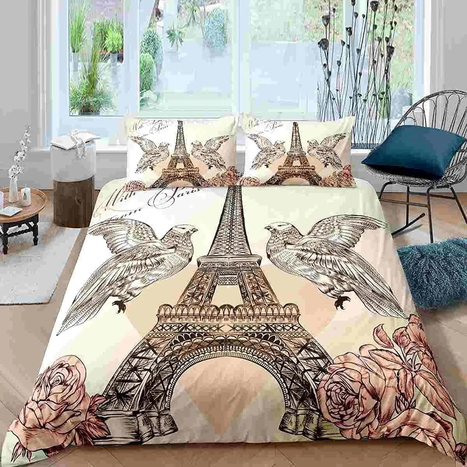 QBIDCSX King Size Duvet Cover Sets Paris King Size Bedding Sets Patterned Bed ding 230x220 cm and 2 Pillowcases 50x75 cm with Zipper - Warm & Ultra Soft Brushed Microfiber