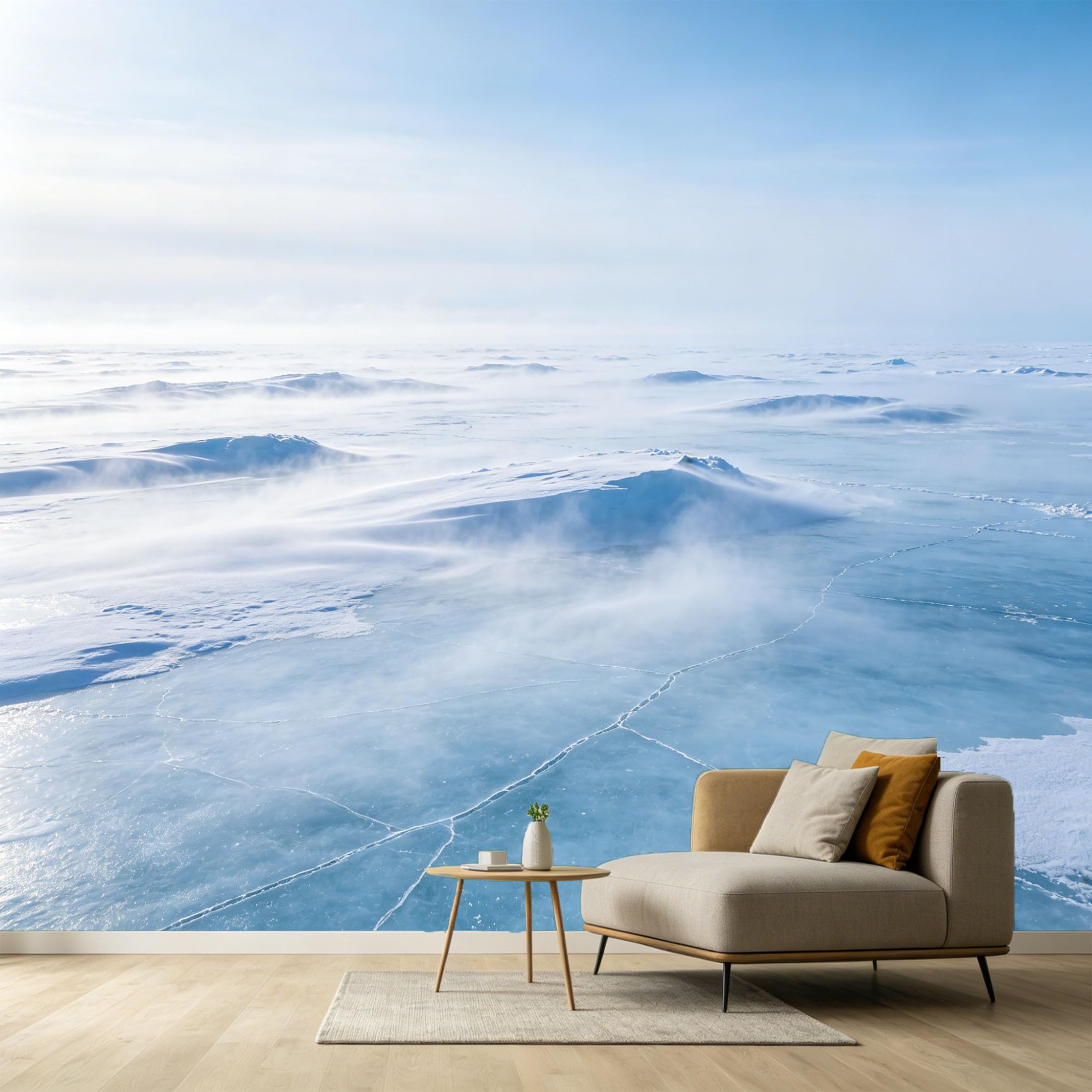Custom Size Wall Murals Frozen Lake Landscape Minimalist Winter Snow Foggy Ice Surface SelfAdhesive Wall Fabric Removable Large Wallpaper for Photo Living Room