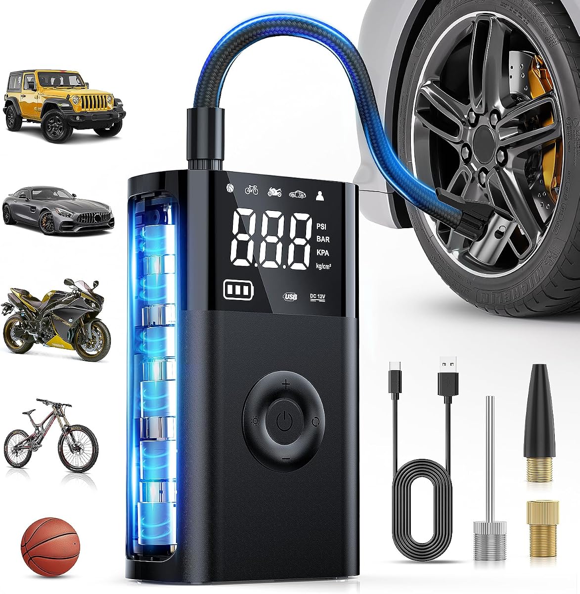 Nilight Rechargeable Cordless Tire Inflator 150PSI Auto Shutoff 2X Faster | 12VDC Portable Air Compressor Digital Pressure Gauge Type-C Charging Cable for Car Motorcycle ATV UTV Bike