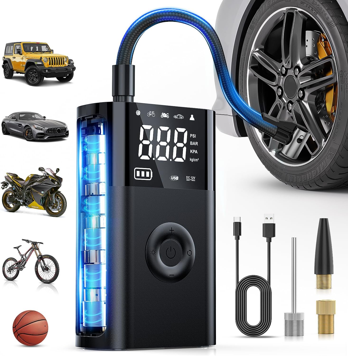 Nilight Tire Inflator Portable Air Compressor Battery Rechargeable 12VDC 150PSI Cordless Auto Shutoff w/Digital Pressure Gauge 2X Faster Inflation Pump for Car Motorcycle ATV UTV Bike