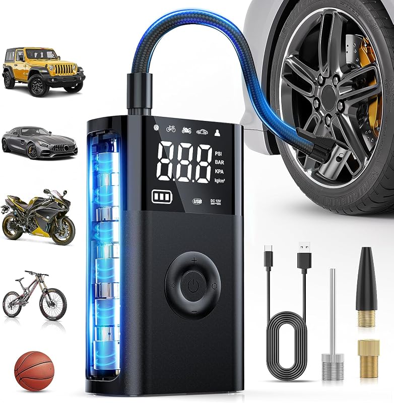 Nilight Rechargeable Cordless Tire Inflator 150PSI Auto Shutoff 2X Faster | 12VDC Portable Air Compressor Digital Pressure Gauge Type-C Charging Cable for Car Motorcycle ATV UTV Bike