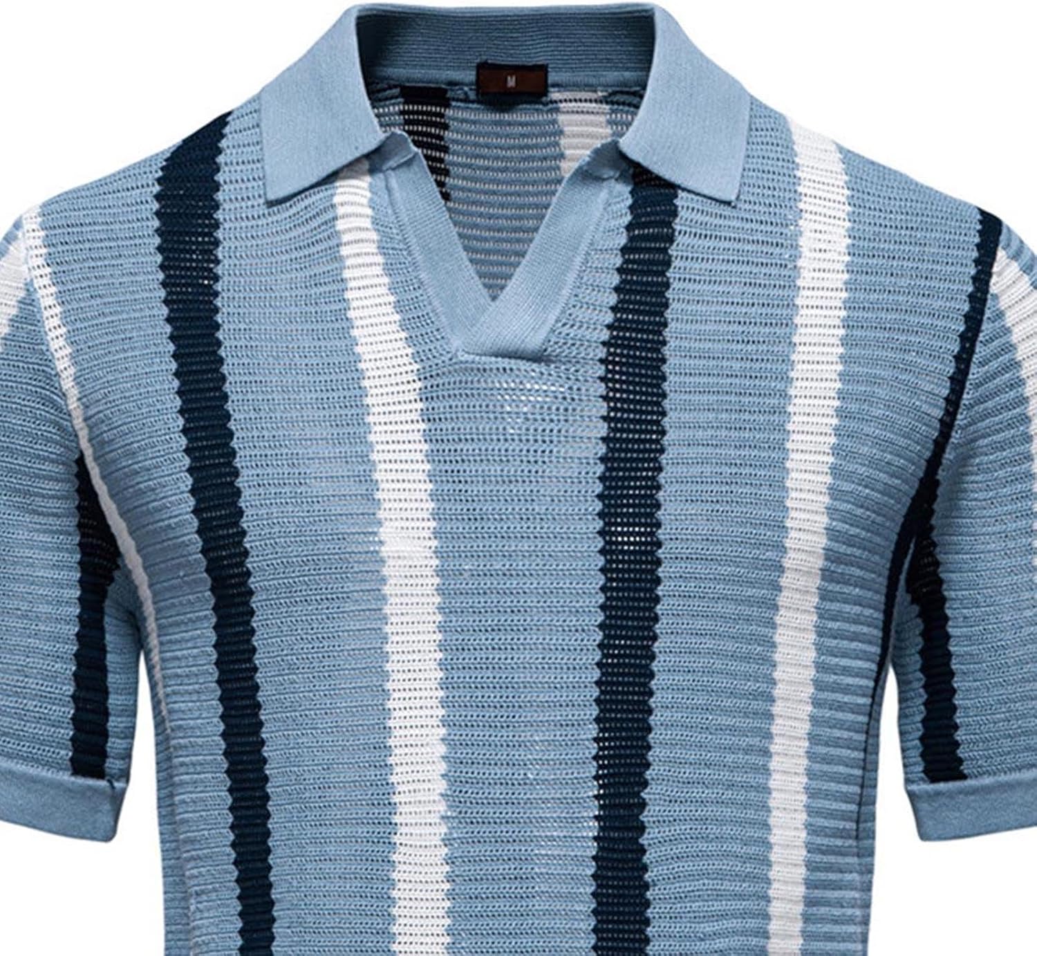 Cambkatl Pullover Striped T-Shirts for Men Versatile Summer Short Sleeve Lightweight Collared Business Casual Golf Tee Tops