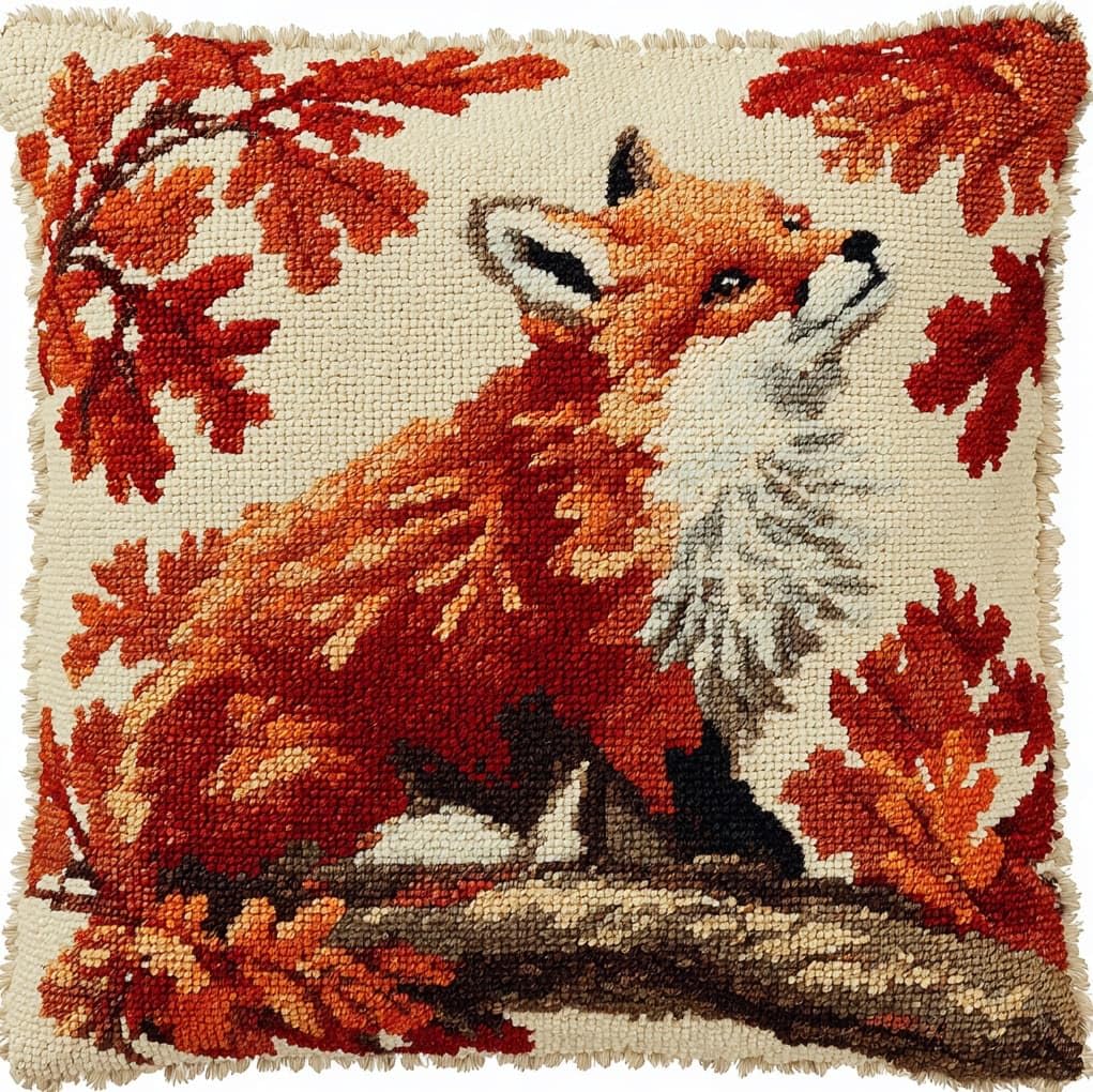 WallustrioaW Latch Hook Kit Cushion Latch Hook Kit,Forest Little Fox