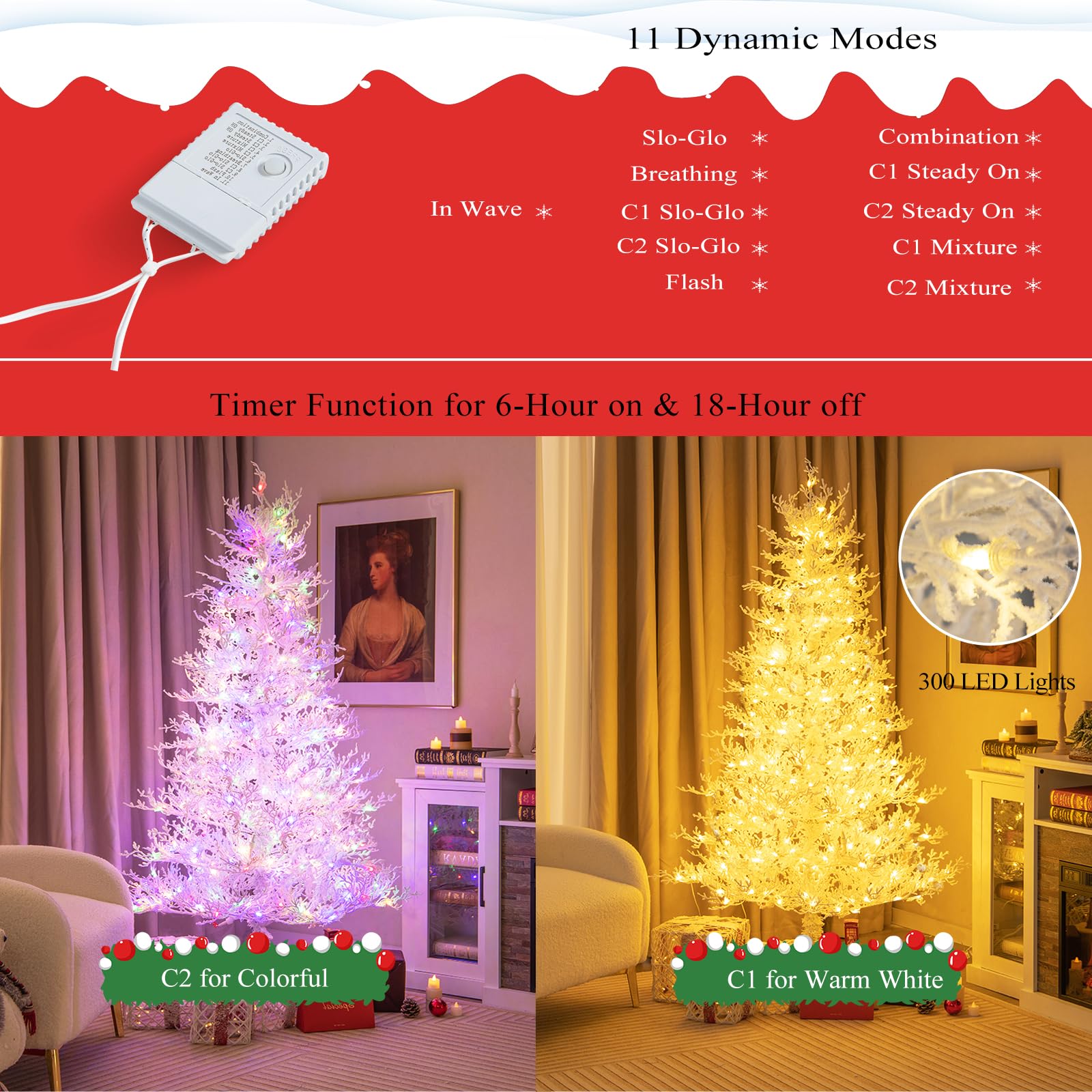 LIFEZEAL Sapin De Noël Artificiel Avec Neige, Arbre De Noël Artificiel Avec 100 LED, Sapin De Noël 120 Cm, Sapin Artificiel Recouvert De Neige Avec Fonction Minuterie (120 Cm